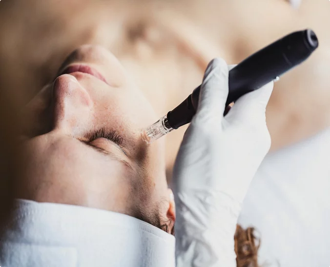 Kvinnelig modell for microneedling med Dermapen hos Asteta Clinic
