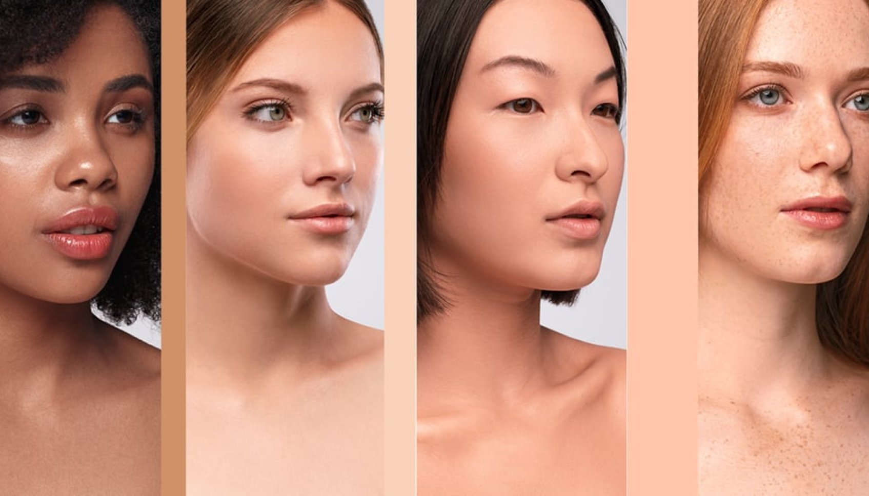 Fire kvinneansikt med ulike hudtyper